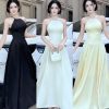 Váy Lụa Cổ Yếm Khâu Đá — Siêu Tôn Dáng TA014