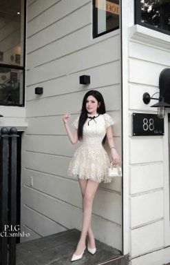 Váy Ren Tầng Nơ Đen — Đẹp Đến Mở Mờ Phong Cảnh PIG014