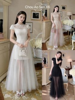 Váy Ren Chân Lưới Cổ Đá — Gió Đưa Cành Trúc Lạ Đà CHAS015