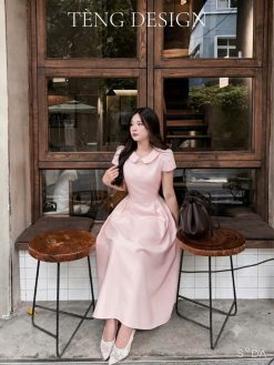 Váy Xòe Xếp Lý Eo Nơ Cổ  TDG0016
