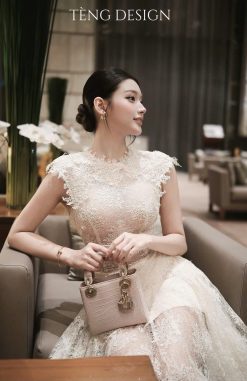 Váy Ren Kẻ Đai Eo Thanh Lịch TDG0013