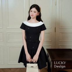 Váy Chéo Ý Đen Phối Cổ Trắng — Nét Cổ Điển Vượt Thời Gian LK033