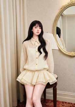 Bộ Váy Ren 3 Lớp Khuy Đá — Nét Tinh Khôi Trắng Kem CHST006