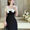 Váy Đen Phối Ren Trắng Nơ Vai — Cấp Sến Vượt Thời Gian DVT004