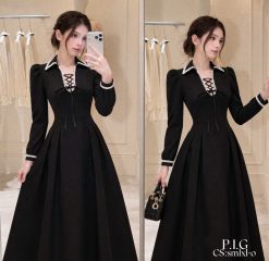Váy Đen Dài Nơ Trắng — Sang Mà Xinh Siêu Phẩm PIG005