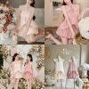 Váy Tơ Nhũ Bí Cổ Yếm Kèm Quần Rời — 2 Màu Kem/Hồng KUX0020