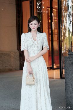 Váy Ren Dài Cổ V — Cứ Thế Xinh Mãi V1308 CGD029