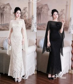 Váy Dài Hoa Nổi Kèm Choàng — Nét Đẹp Gây Ngất Ngây Mọi Khoảnh Khắc PX014