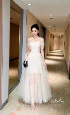 Váy Tulle Kem Vai Trễ — Xinh Đẹp  AL001