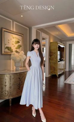 Váy Kẻ Xanh Khoá Bạc Sang Sỉ - TDG007