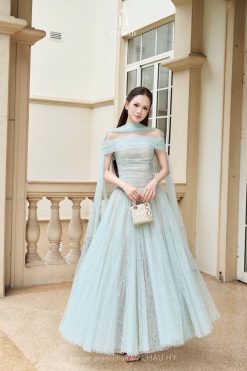 Đầm Monsa Ver 2 V1902B — Vai Trễ Xanh Dương Không Kim Sa Thanh Lịch Nhẹ Nhàng CH028