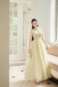 Đầm Ms Jesie — Ren Cổ Cao Dài Xanh Bơ Nhẹ Nhàng Sang Trọng CH024