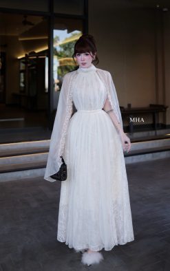 Váy Yếm Xoe Phối Choàng Lưới Dáng Dài Công Chúa — Màu Trắng Kem, Size S/M  TSTK0023