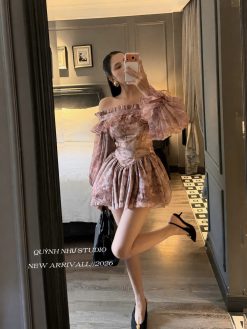 Váy Trễ Vai Hoa Hồng Đất — Tôn Dáng Tô Nét Nữ Tính QNS004