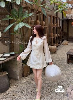 Váy Tơ Trắng Kem — Outfit Thu Đông Dịu Ngọt Nữ Tính ND001