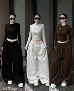 Set Áo Thun + Quần Ống Rộng Ba Màu — Năng Động Thanh Lịch Hoàn Hảo NT005