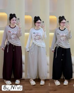 Set Áo Thun In Họa Tiết + Quần Suông Nhiều Màu — Năng Động Thoải Mái Hoàn Hảo NT003