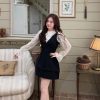 Set Váy Liền Đen Phối Áo Lót Trắng Nơ Cổ NT028