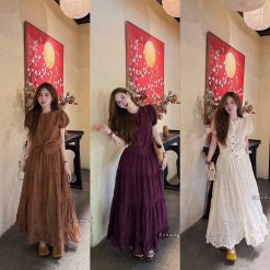 Set Áo Khoác & Váy Dài Ren Lưới 3 Tông Màu  NT027