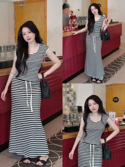 Set Áo & Váy Dài Sọc Ngang Năng Động  NT015