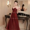Váy Dây Lưới Đính Đá Dáng Dài Nữ Tính — 2 Màu Đỏ Rượu/Kem Ngà,   TSTK0012