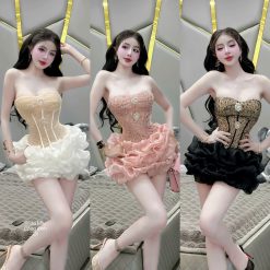 Đầm Corset Ren Phối Váy Bồng Xù Công Chúa Ngọt Ngào — 3 Màu Trắng/Kem/Hồng/Đen, Size S/M  TMTK0016