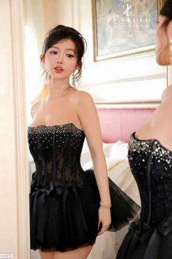 Váy Cúp Ngực Đính Đá Sang Chảnh Dáng Bồng Bềnh — 4 Màu Đỏ/Kem/Hồng/Đen,  TSTK003