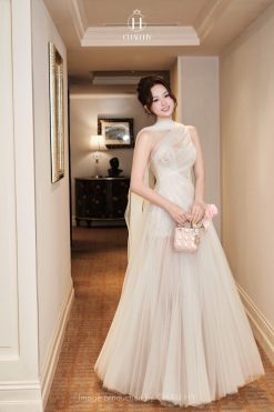 Đầm Ren Phủ Lưới Velis — Dáng Dài Cổ Trụ Thanh Lịch Sang Trọng CH004