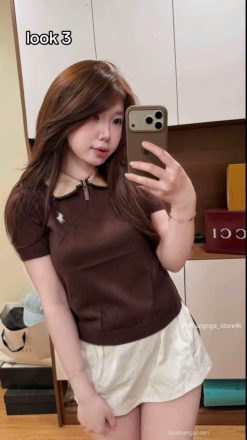 Áo Cổ Nơ Nâu Kem — Năng Động Ngây Thơ THOM005