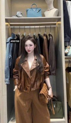 Áo Khoác Da Bò Nữ Tính Thu Đông THOM003